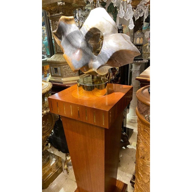 Abstract Alabaster Sculpture with Pedestal by Karen Chera For Sale In New York - Image 6 of 13