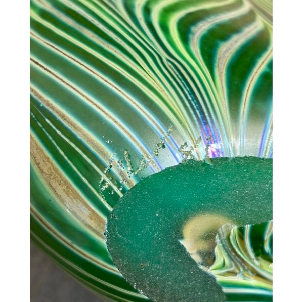 A Vintage Art Nouveaux-Style, Signed Iridescent Thick and Solid "Feather," Vessel/ Vase For Sale - Image 16 of 18