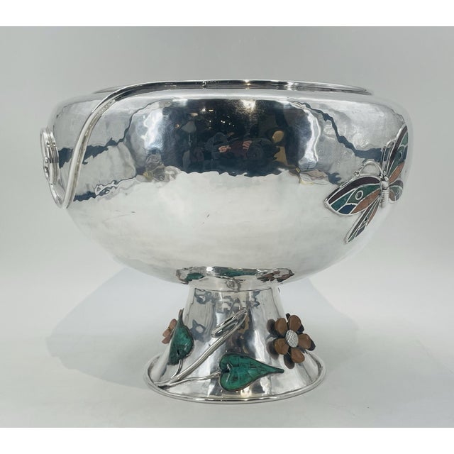 Mid-Century Modern 1980s Silver Plate Punch Bowl With Stone Inlay by Emilia Castillo, Mexican Silver For Sale - Image 3 of 18