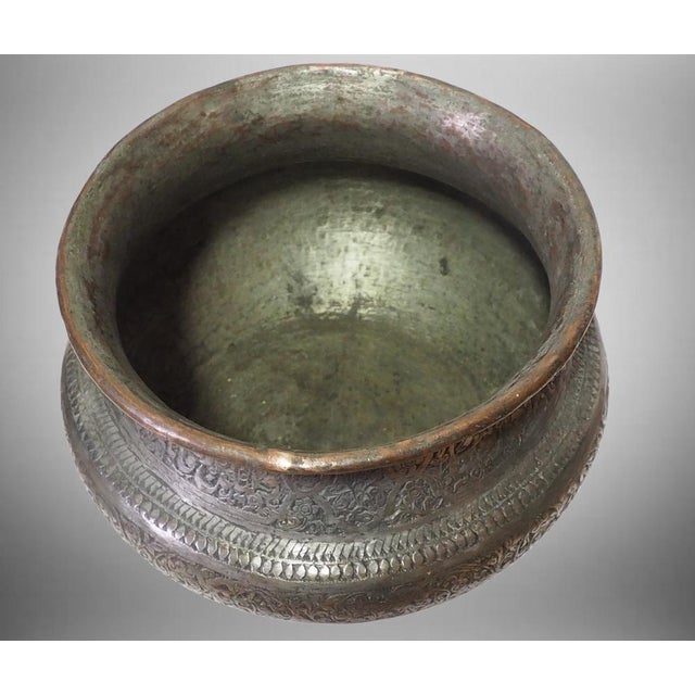 Silver Large Antique Engraved Islamic Tinned Copper Bowl, 1890s For Sale - Image 8 of 14