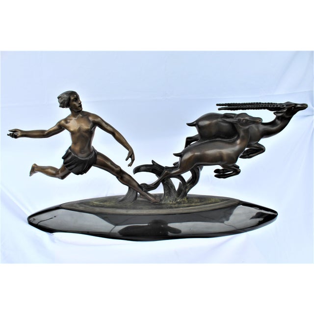 1990s Art Deco Bronze (Amazon Hunter) Large Black Marble After Ketley heavy For Sale - Image 4 of 18