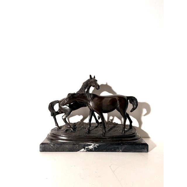 Bronze Horse Sculpture on Black Marble Base by A.J. Rock For Sale - Image 5 of 5