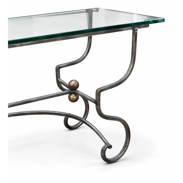 Mid 20th Century Mid-Century French Neo-Classical Style Wrought Iron Glass Top Console Table Credenza For Sale - Image 5 of 6