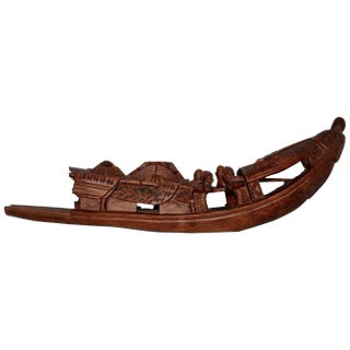 Hand-Carved Sampan Incense Burner in Teak For Sale