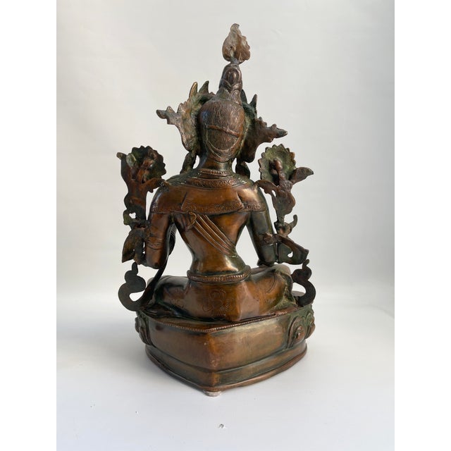 Large Bronze Sitting Green Tara Tibetan Buddha For Sale - Image 4 of 6