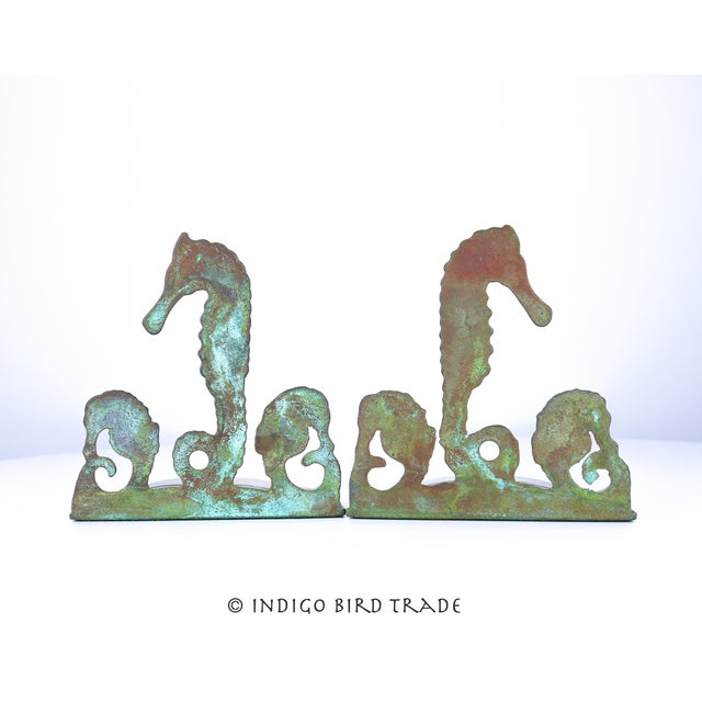 Mid 20th Century Vintage Solid Brass Seahorse Bookends - Set of 2 For Sale - Image 5 of 9
