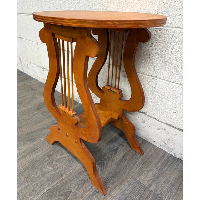 Signed Studio Crafted Arts and Crafts Style Lyre Harp Base Side Table For Sale - Image 4 of 10