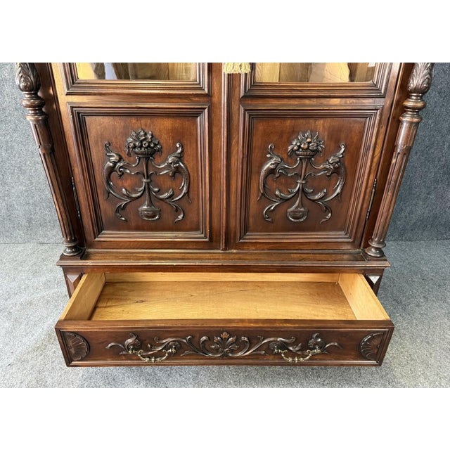 19th Century Solid Mahogany Carved Glass Door Bookcase For Sale In Raleigh - Image 6 of 15