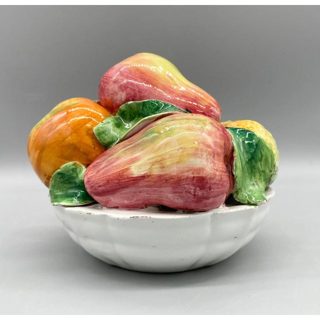 Orange Late 20th C. Italian Fruit Bowl – Hand-Painted – Rustic Kitchen / Mediterranean For Sale - Image 8 of 12