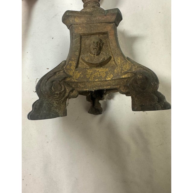 Antique 19 Century Tall Gothic-Style / Religious French Altar Candlestick For Sale - Image 4 of 12