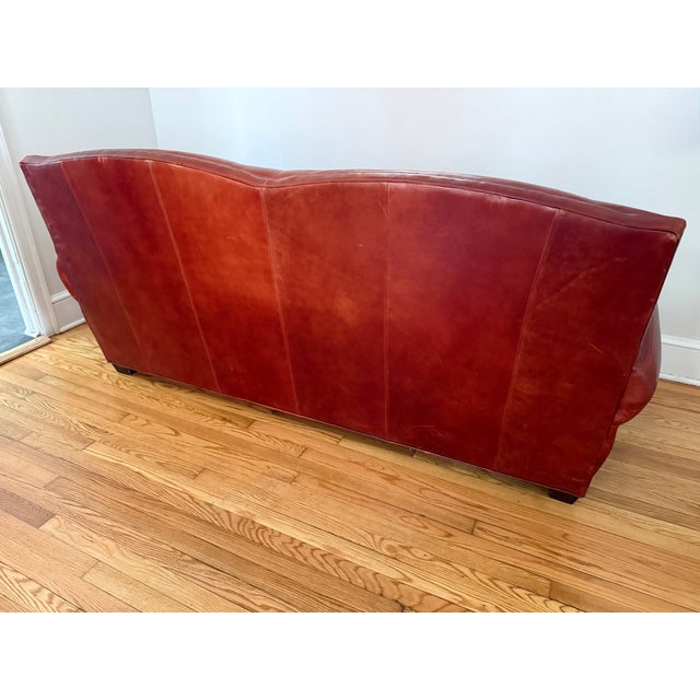 Vintage Ralph Lauren Style Distressed Art Deco Leather Sofa For Sale - Image 13 of 17
