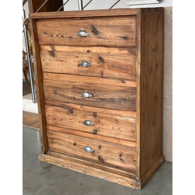 19th Century Spanish Unfinished Pine "Mobila" Tall Chest of Five Drawers For Sale - Image 17 of 18