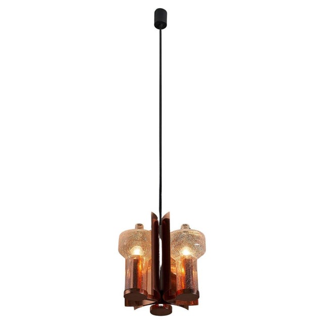 Mid-Century Hanging Light in Brass with 3 Textured Glass Sconces, 1960 For Sale - Image 13 of 13