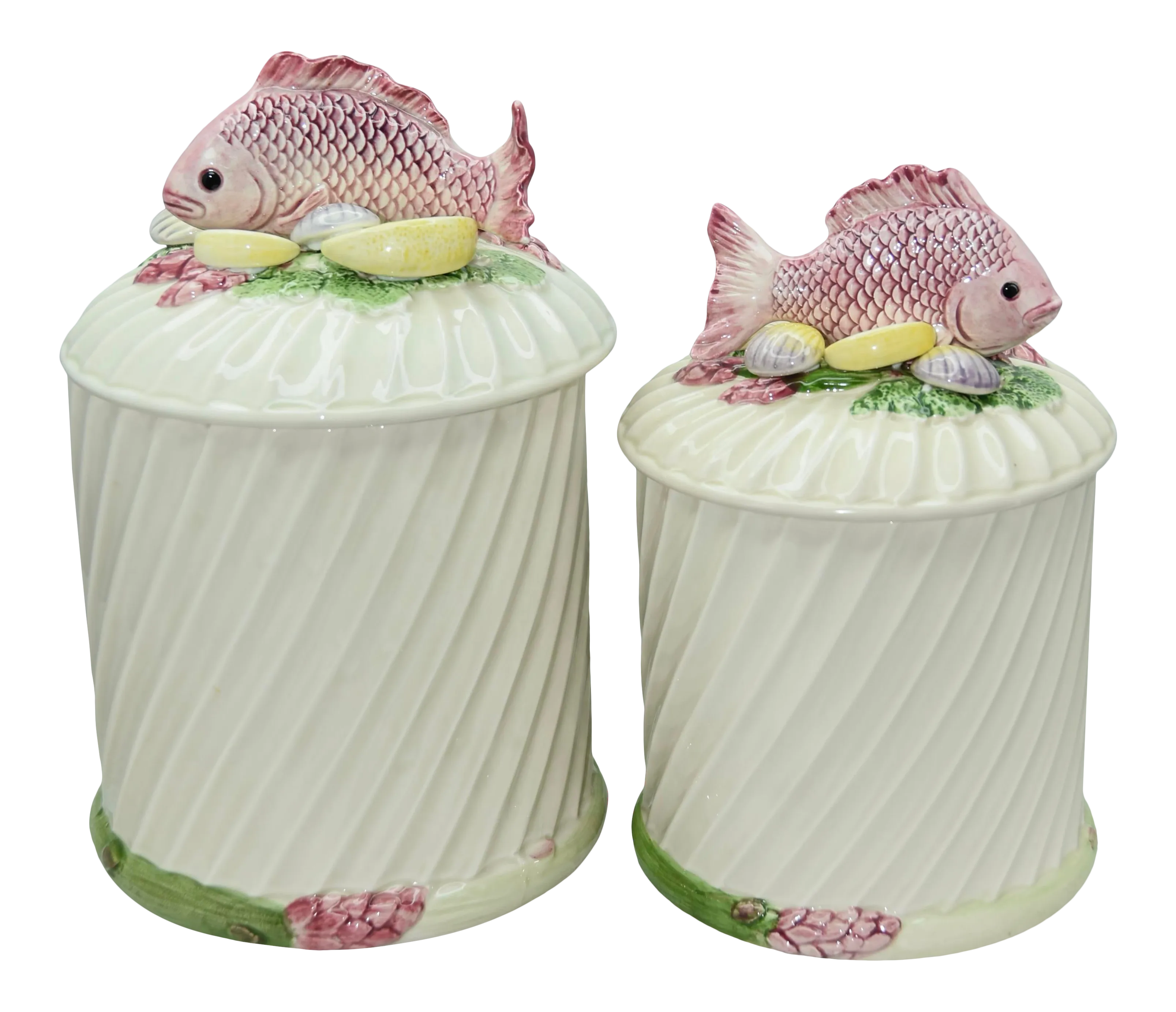 1980s Fitz & Floyd Majolica Under the Sea Fish, Clams and
