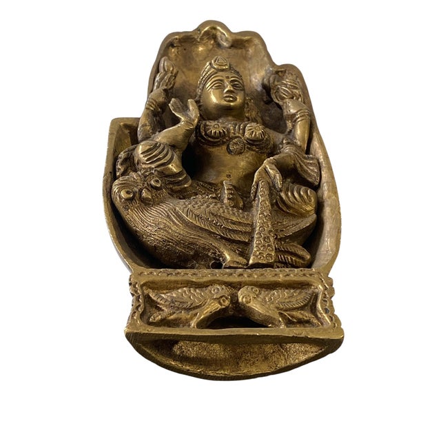 Metal Vintage Brass Hindu Goddess Lakshmi Nested Within a Buddha Hand 7" H For Sale - Image 7 of 9