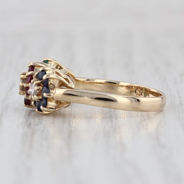 2010s 0.89ctw Diamond Emerald Ruby Sapphire Flowers Ring 14k Yellow Gold Size 6.25 For Sale - Image 5 of 8