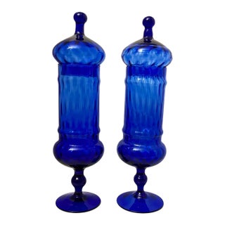 15” Cobalt Carlo Moretti Empoli Apothecary Jars, Pair For Sale