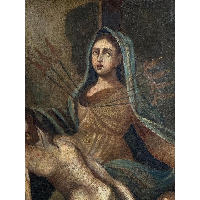 Spanish Baroque Artist, Pietà with Mater Dolorosa and Angel, 1700s, Oil on Canvas For Sale - Image 3 of 11