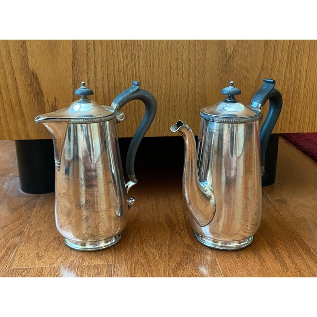 Antique Matching Tall Silver Coffee and Mocha Serving Pitchers With Black Handles- Set of 2 For Sale - Image 9 of 13