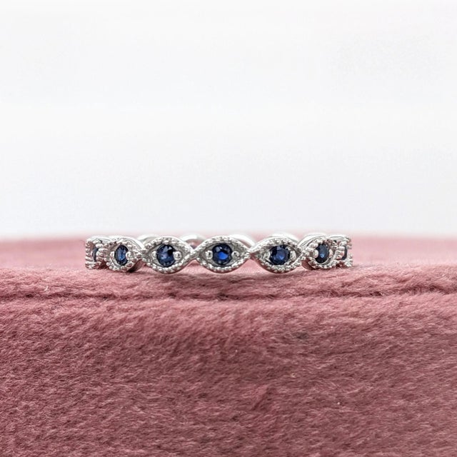 Blue Sapphire Eternity Band Ring in Solid 14K White Gold For Sale - Image 4 of 7