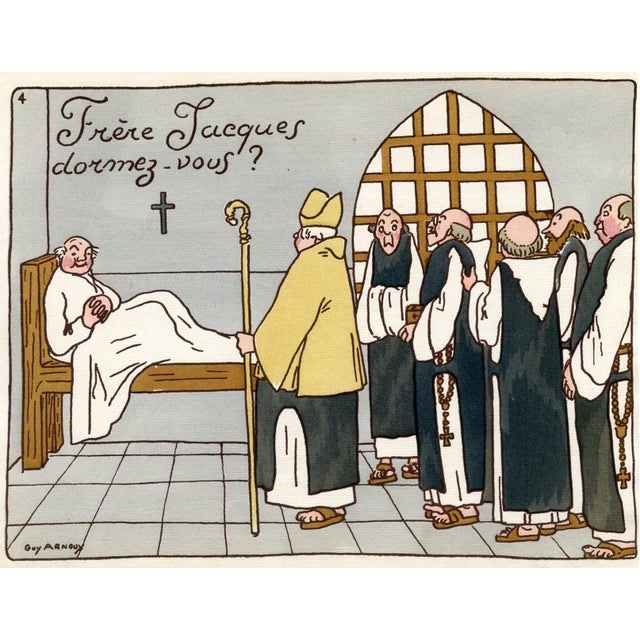 Original pochoir print from an early 1900s folio of French songs from the 16th and 17th century. Based on illustrations by...