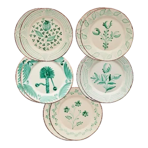Casa Nuno Green and White Dinner Plates, Mixed Patterns, Set of 10