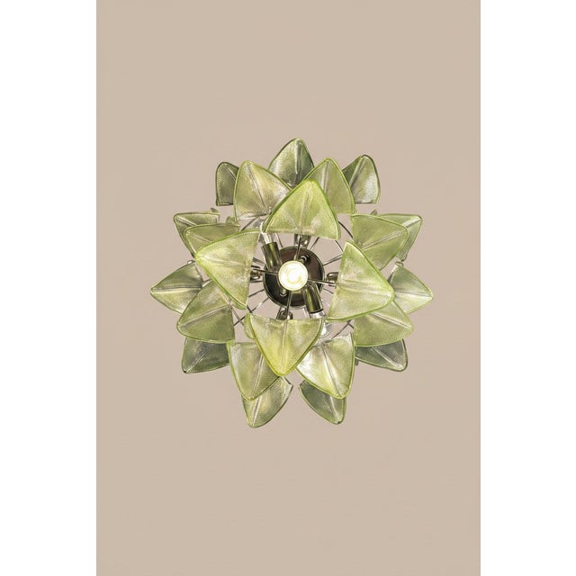 Murano Italian Murano Chandelier | Mazzega Style |23 Green Glass "Rondini" Elements For Sale - Image 4 of 5