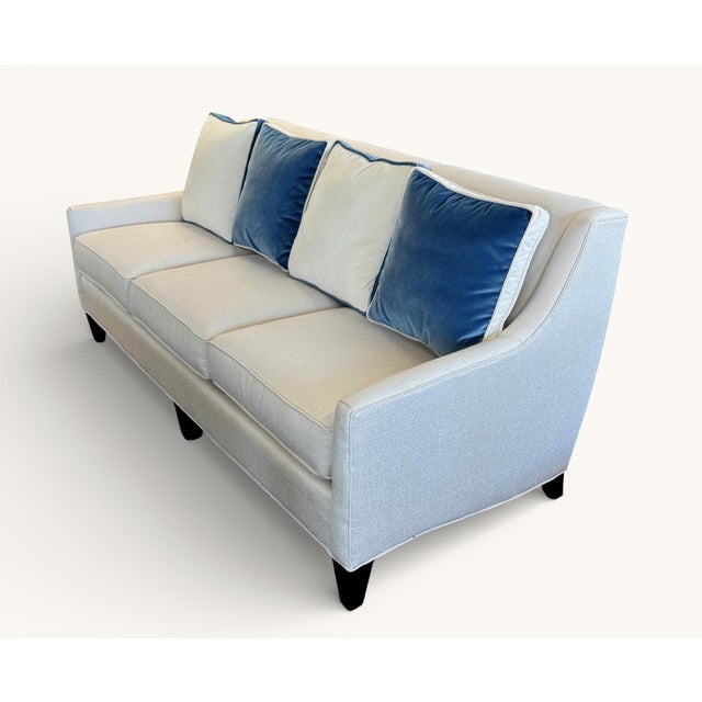 2010s Coastal Contemporary CR Laine Ivory and Blue 3-Seat Sofa For Sale - Image 5 of 15