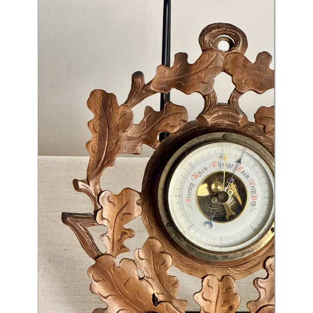 Incredible Antique American Barometer with oak leaf and acorn details, very charming. Walnut, hand carved. Barometer and...