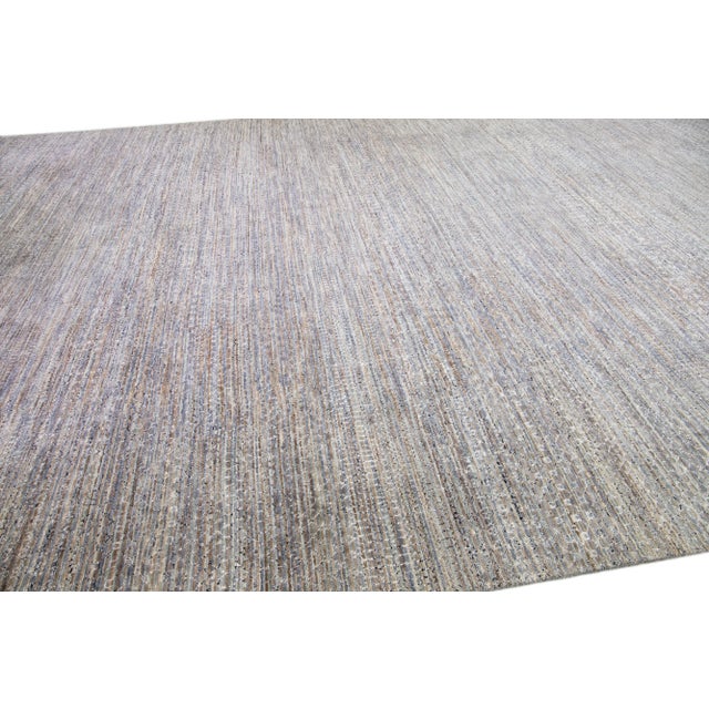 Gray Modern Savannah Handmade Geometric Oversize Wool Rug For Sale - Image 4 of 8