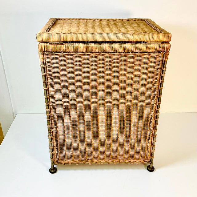 Vintage Boho Chic Coastal Wicker and Steel Hamper.. For Sale - Image 11 of 16