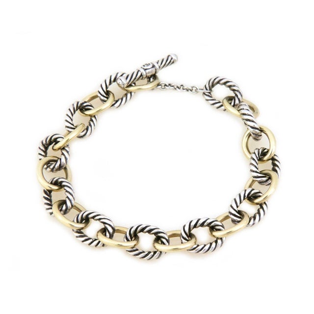 Contemporary David Yurman Bracelet 18k Yellow Gold Sterling Oval Cable Link Bracelet For Sale - Image 3 of 6
