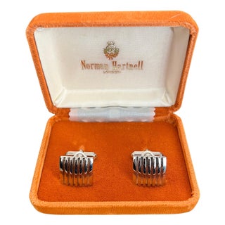 Sir Norman Hartnell Vintage Silver Plated Cufflinks In Original Velvet Case For Sale