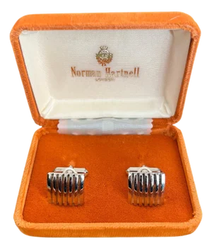 Sir Norman Hartnell Vintage Silver Plated Cufflinks In Original Velvet Case