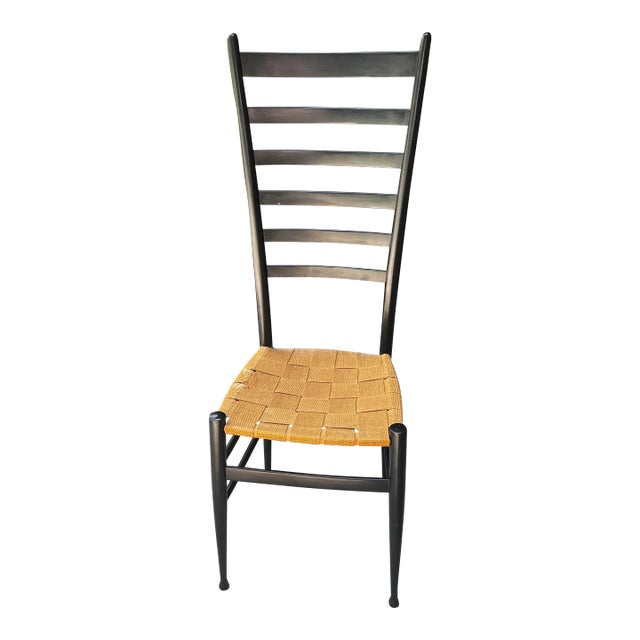 Mid 20th Century Tall Ladder Back Chair Attributed Gio Ponti Style For Sale