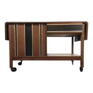 Mid-Century Modern Laminate Walnut and Chrome Buffet Cart For Sale