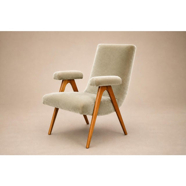 Brazilian Modern Armchair in Sage-Greige Mohair and Hardwood, Brazil, 1950s For Sale - Image 14 of 14