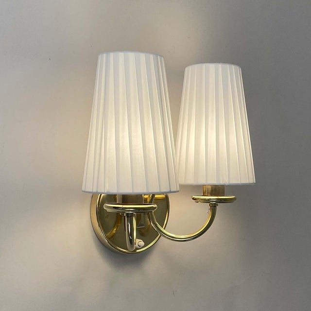 Brass & Cream Fabric Wall Light, Sweden, 1940s For Sale - Image 6 of 15