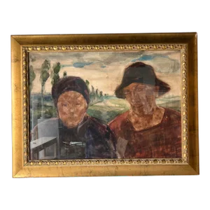 Felix Gogo ( Belgium 1872 -1953 ) Impressionist Abstract Portraits Painting, Framed