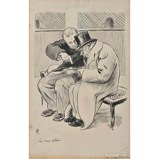 Le Vieux Monsieur is a drawing realized by Hermann Paul. Hand Signed and titled on the lower left corner. Good condition...