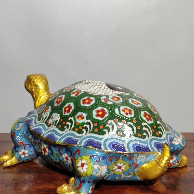 Late 20th Century Cloisonné Enamel Turtle Sculpture With Yin-Yang Shell For Sale In Los Angeles - Image 6 of 9