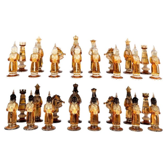 Amber Glass Chess Pieces from Barbini, Pauly & C., 1930s, Set of 32 For Sale - Image 16 of 16