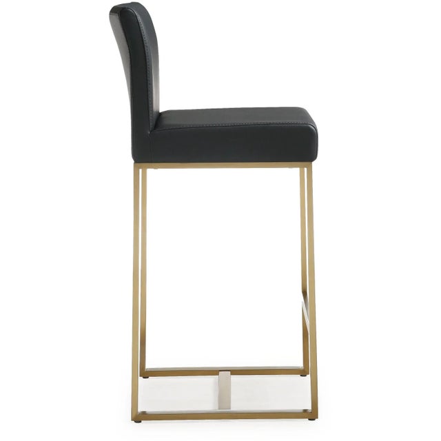 Transitional Denmark Black Vegan Leather & Gold Steel Counter Stools - Set of 2 For Sale - Image 3 of 12