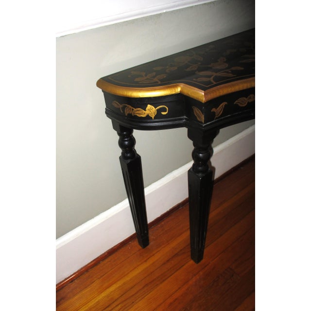 Vintage French Art Nouveau Black With Gold Roses Wood Library / Console Table For Sale - Image 4 of 10