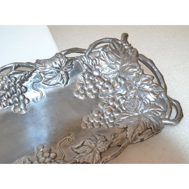 1990s Repousse Grapes Arthur Court Cast Aluminum Rectangle Serving Platter Tray For Sale - Image 9 of 13