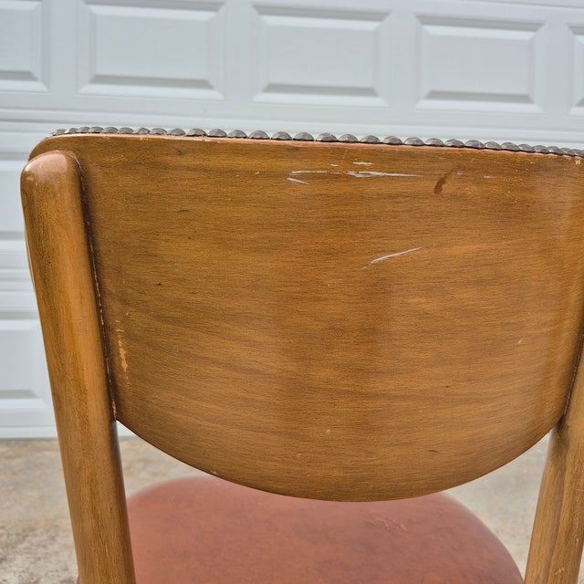 MCM Chairmasters Atomic Style Walnut & Cognac Naughahyde Side Desk Accent Chair For Sale - Image 10 of 14