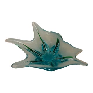 Vintage Aqua Blue & Green Murano Style Art Glass Bowl For Sale