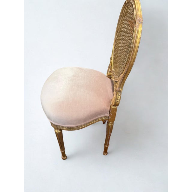 Vintage Louis XVI‑Style Cane Back Accent Chair in Gold Finish For Sale - Image 4 of 5