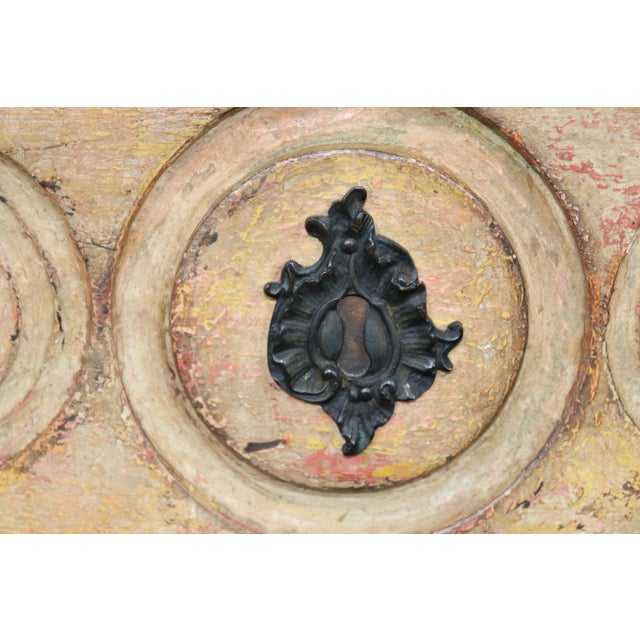 1950's Italian-Made Tasseled French Louis XV Style Distressed Painted Commode For Sale - Image 10 of 14