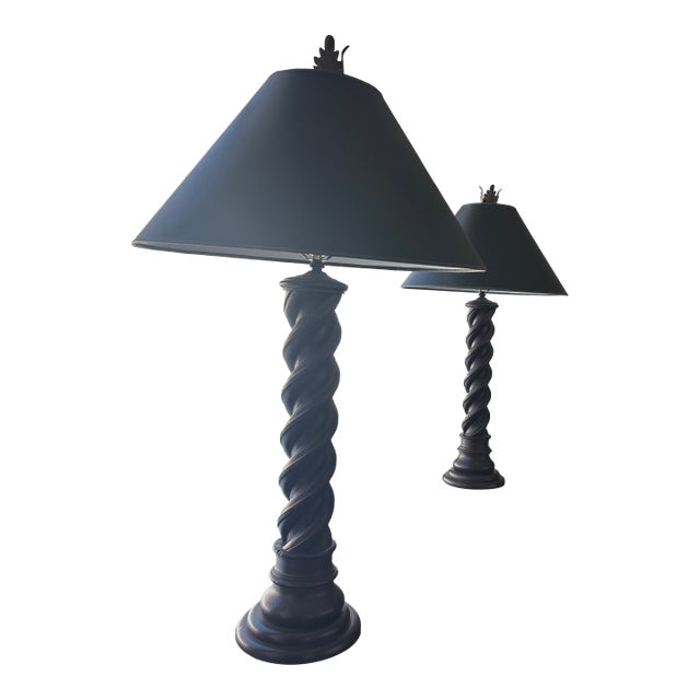 Pair of Wooden Twist Lamps For Sale